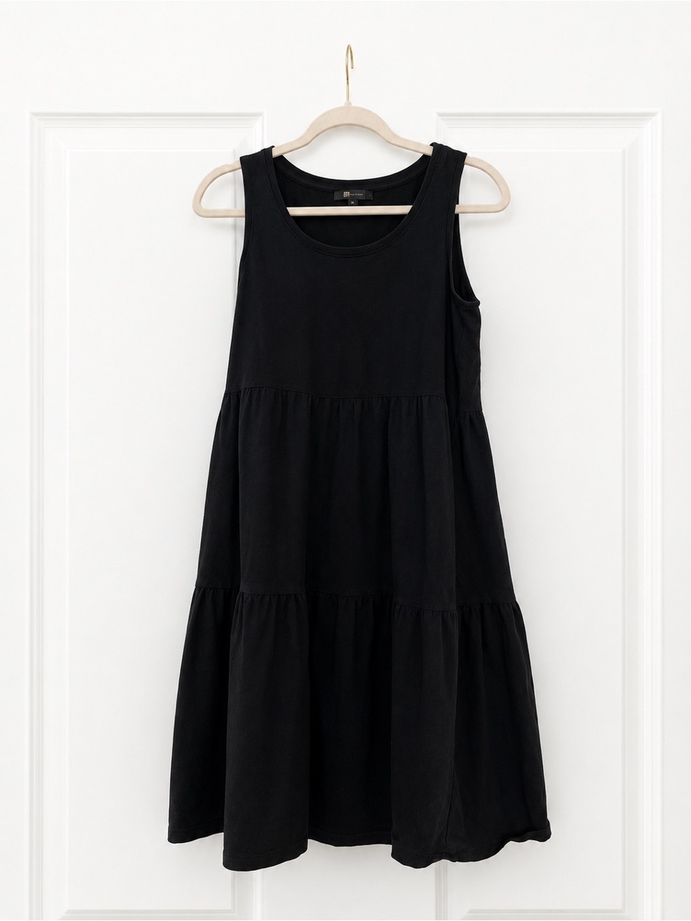 FRYE Black Tiered Tank Dress Sleeveless Cotton Blend Size Medium